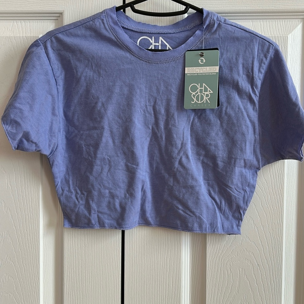NWT, Chaser, Girls, Boxy cropped tee, slight distressing at neckline